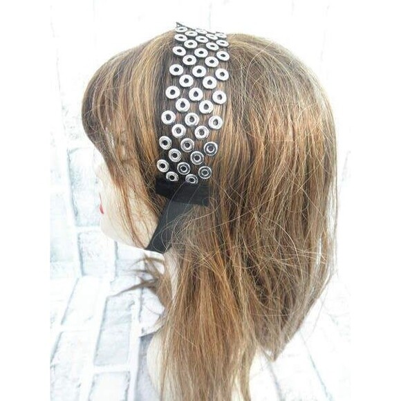 NEW by JUST BASIC, ELASTIC HEADWRAP, HEADBAND BLACK WITH SILVER TONE DECOR   #1 - Picture 2 of 10
